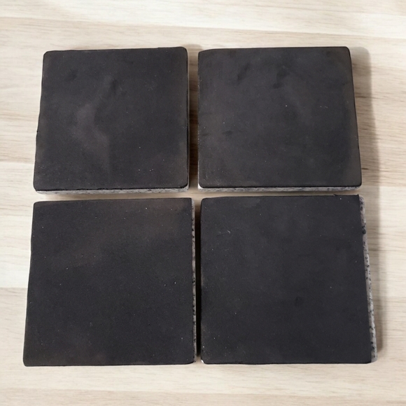 4 Marble Mountain Scape Summit Drink Coaster Set Rubber Back 4 Inch Black Grey - Picture 4 of 6